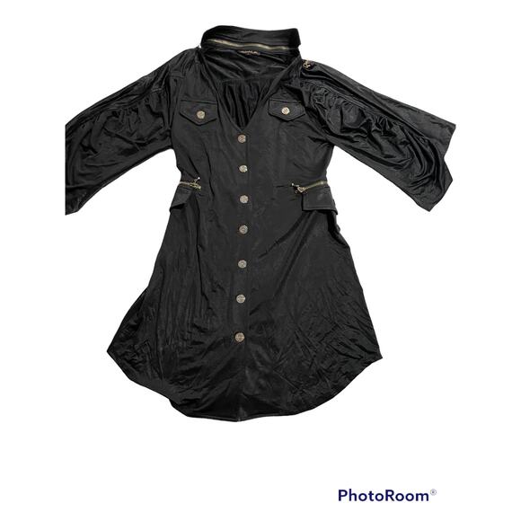 LaRok Women's Size XS Long Sleeve Zippered Collared Button Up Shirt Dress Black - Picture 1 of 9